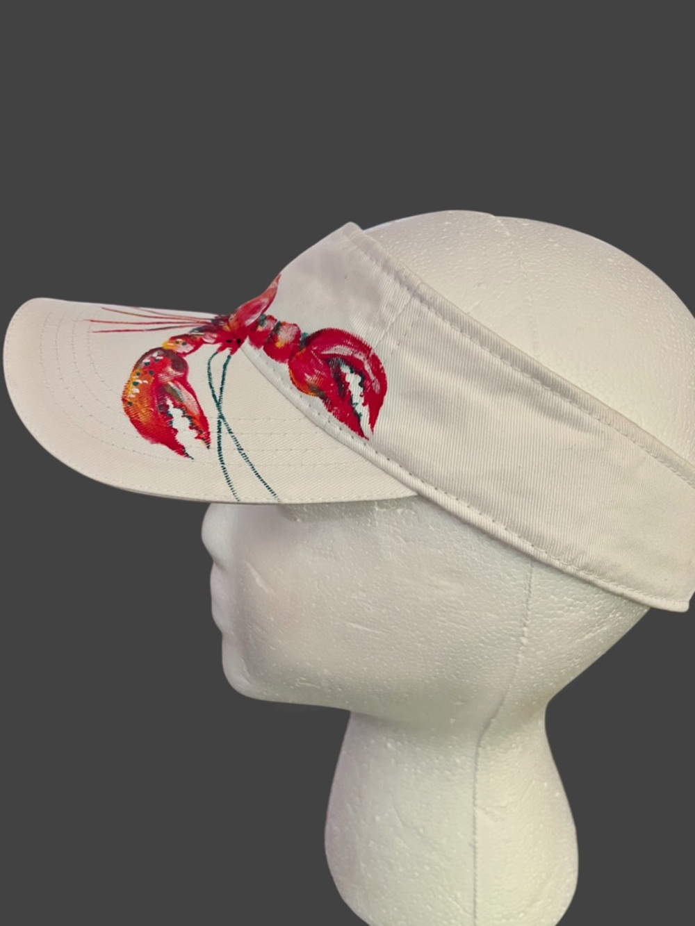 Hand Painted One of a Kind Lobster White Visor